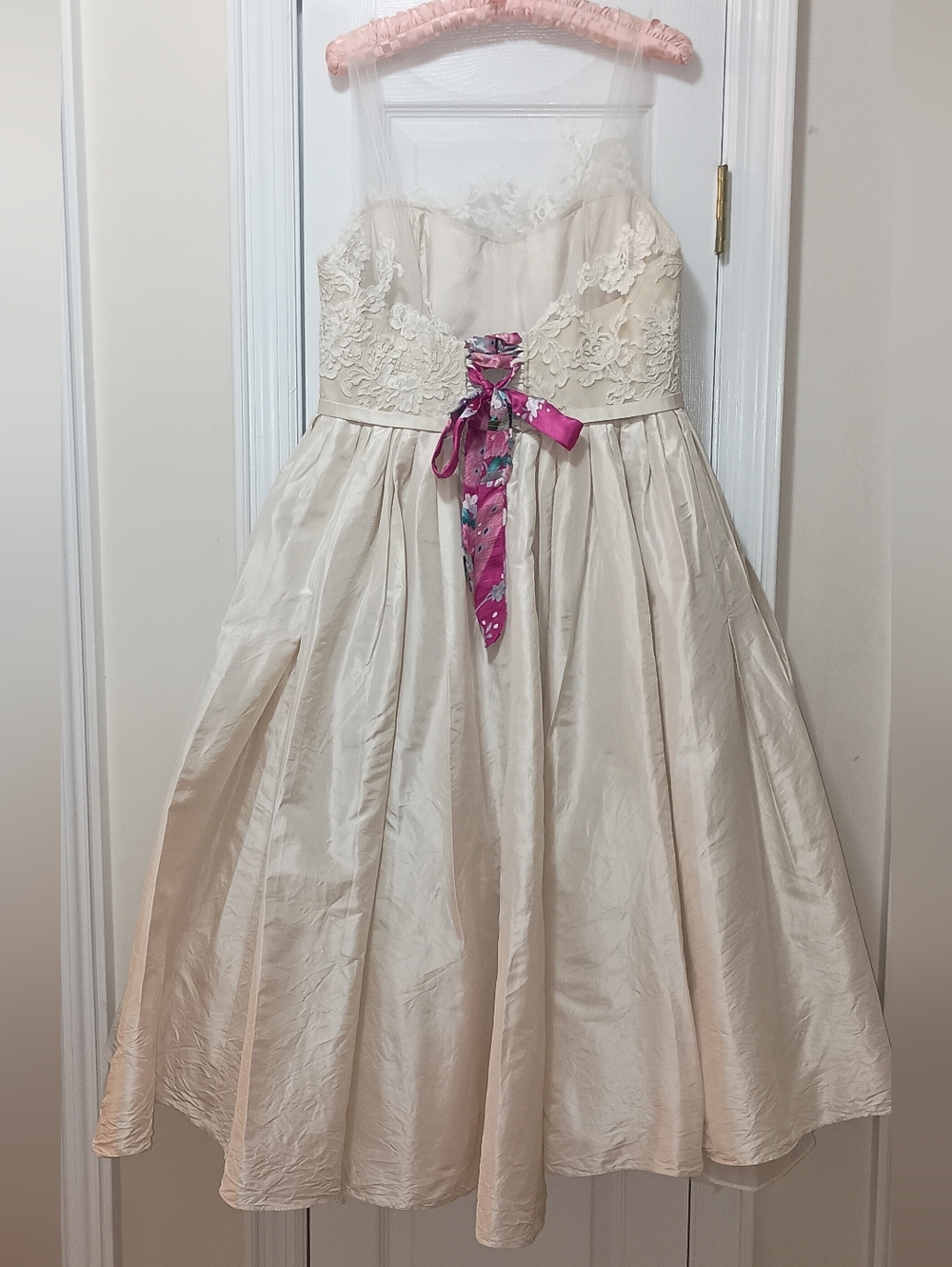 Amsale Ryan Teal Length Ivory Lace  Pleated Aline Formal Dress 12 - Picture 11 of 16